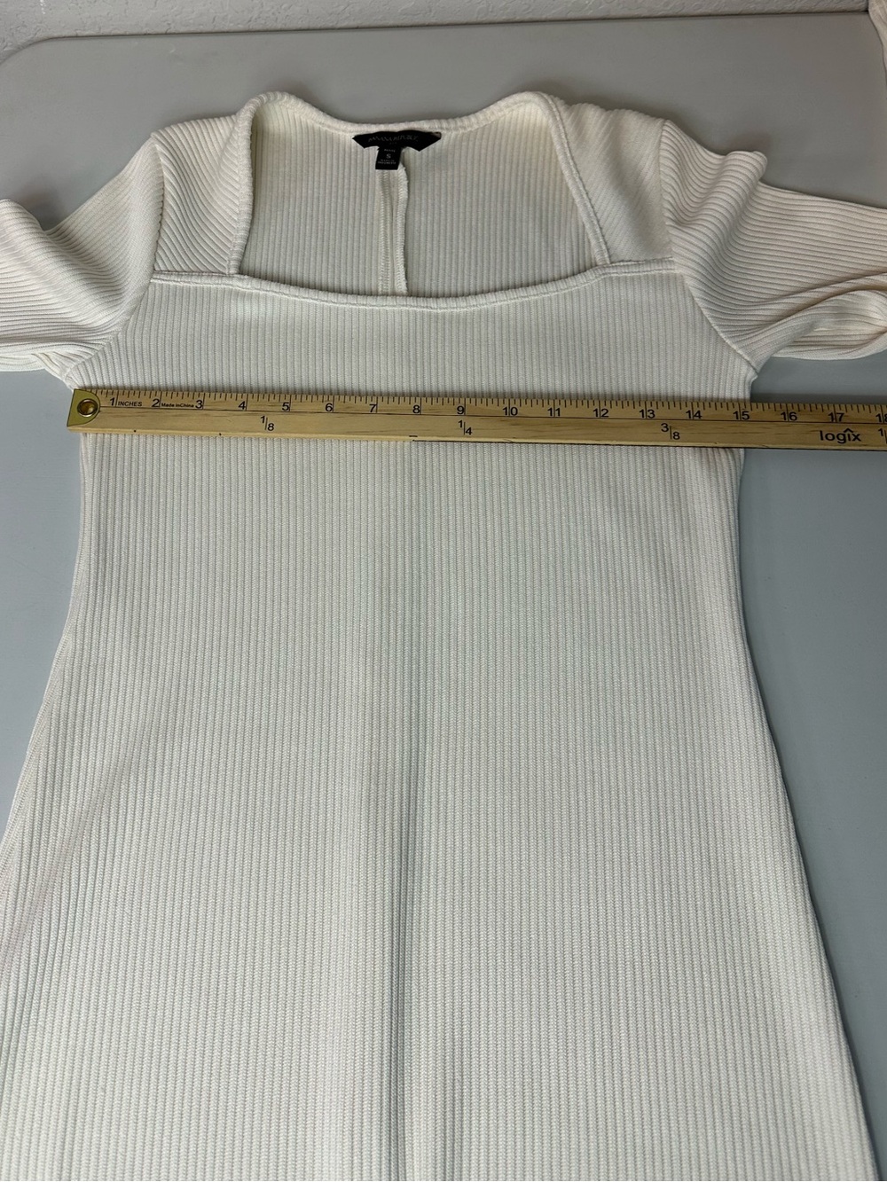 Banana Republic Women’s Ribbed Knit Long Sleeve Midi Dress Cream Size Small P - Picture 7 of 10